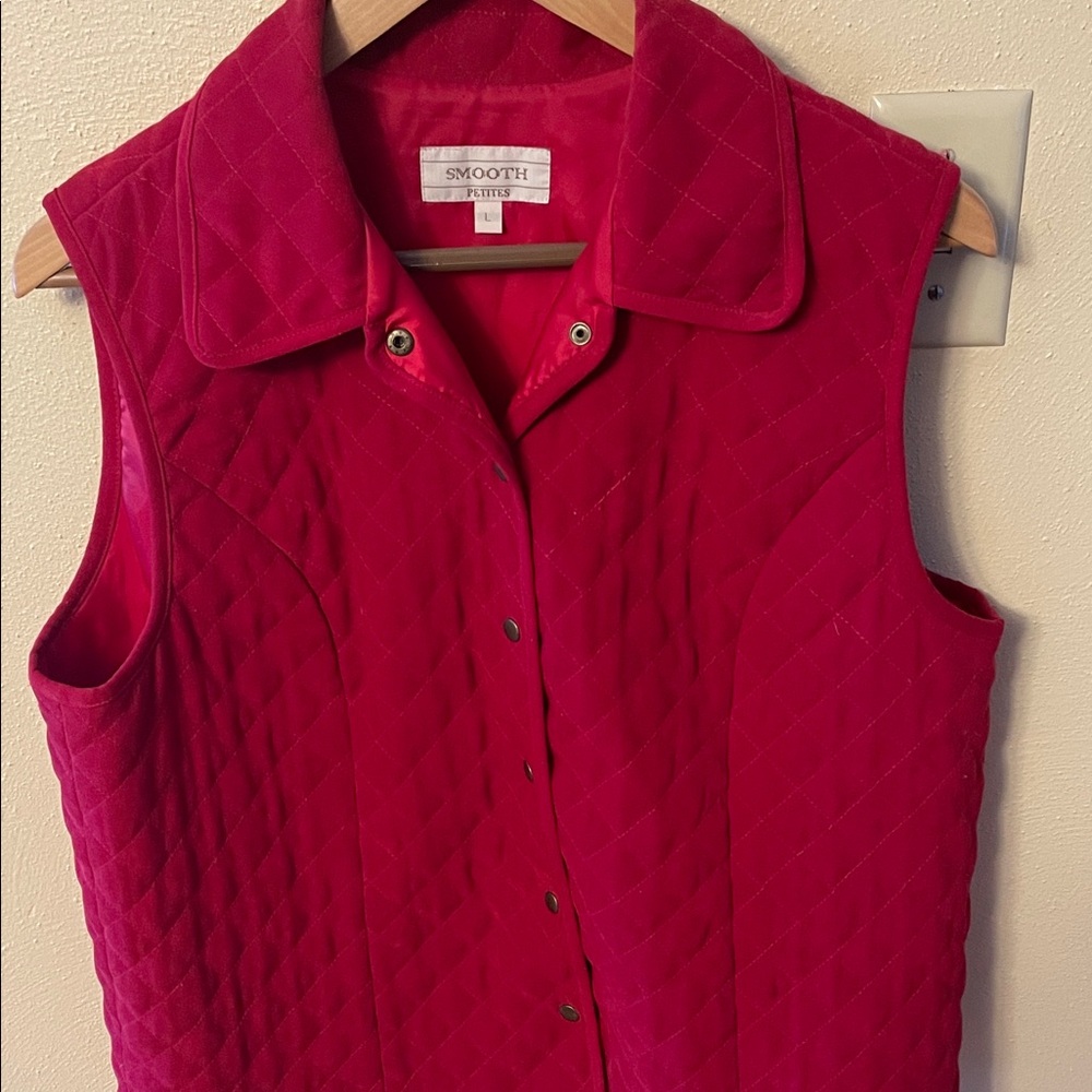 Women's Button Down Quilted Top - Red size large petite lined vest